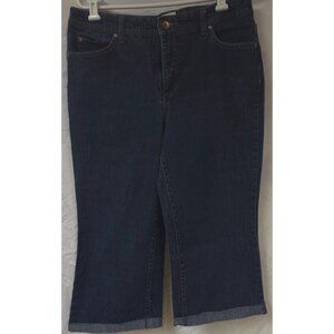 Faded Glory Womens 14 AVG Dark Wash Stretch Rolled Cuff Classic Capri Jean 34x20